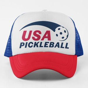 NEW USA Pickleball Foam Trucker Mesh Snapback Hat TRI-COLOR 3TONE RED WHITE BLUE